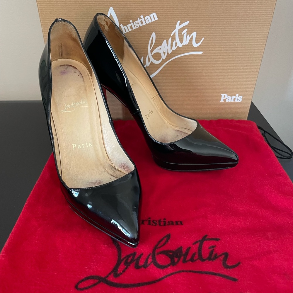 Authentic Christian Louboutin Black Patent Leather 120mm 35